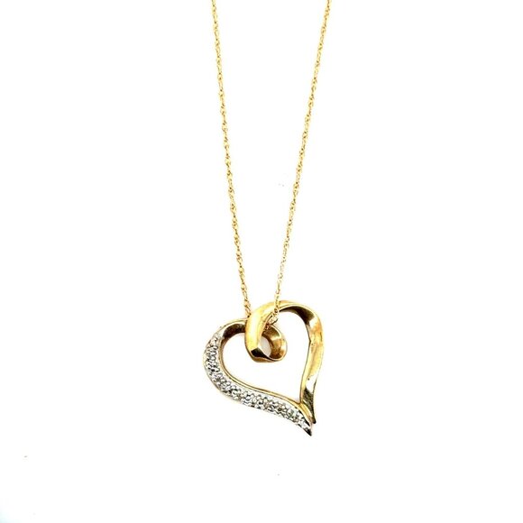 14k/10K Diamond Heart Necklace - Picture 1 of 7